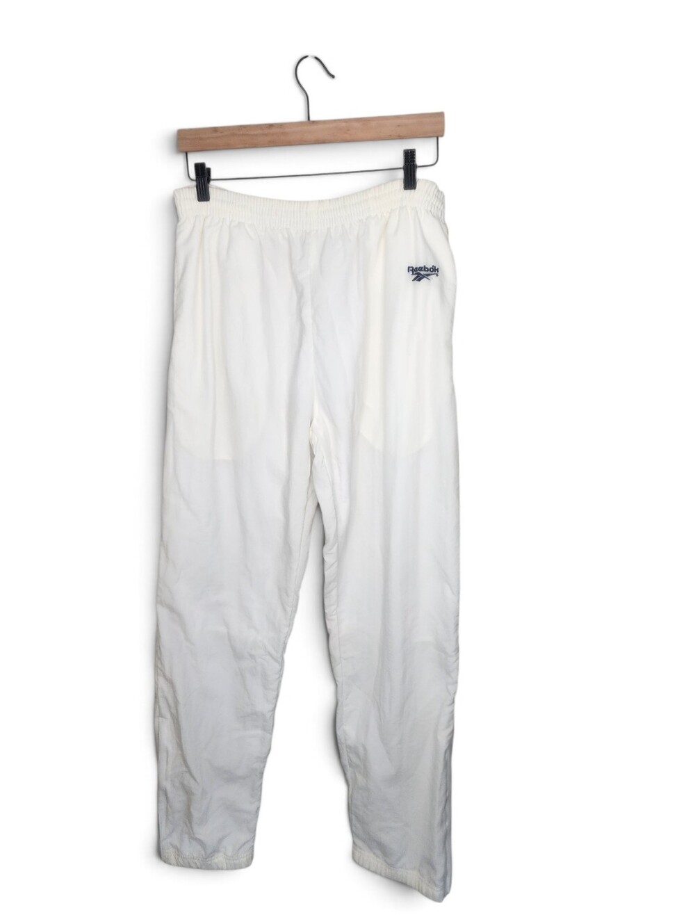 Reebok 1990s Retro Nylon Zip Ankle Vintage Jogger Track Pants in White Size M